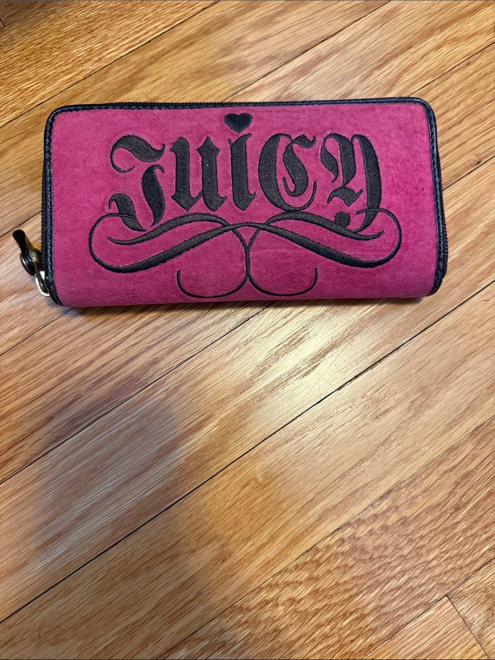 Juicy Couture Fuchsia Suede Zip-Around Wallet with Black Logo